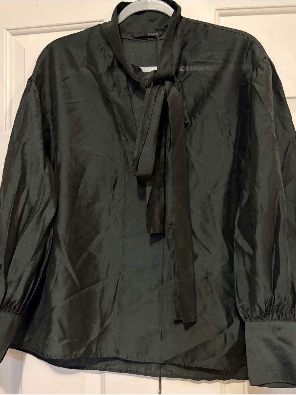 Zara Black Tie-Neck Satin Blouse